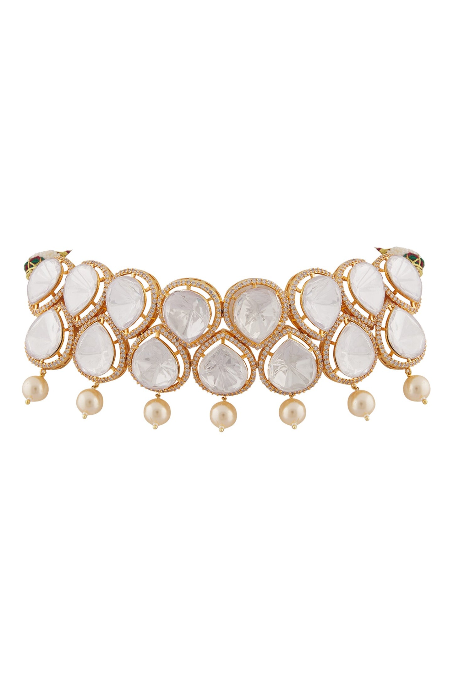 Petite Drop Moissanite Kundan Pearl Choker Jewellery Set 