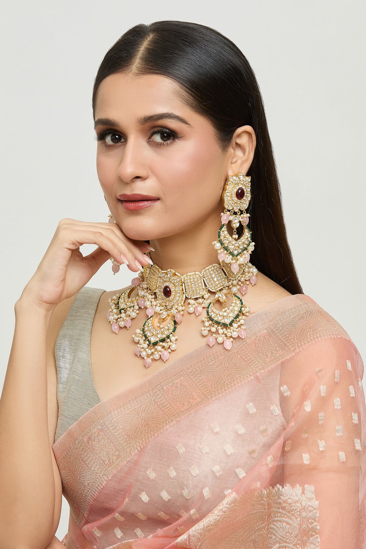 Serene Bloom Ruby Stone Encrusted Jewellery Set 