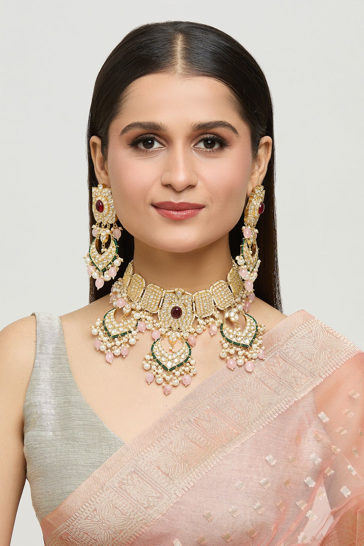Serene Bloom Ruby Stone Encrusted Jewellery Set 