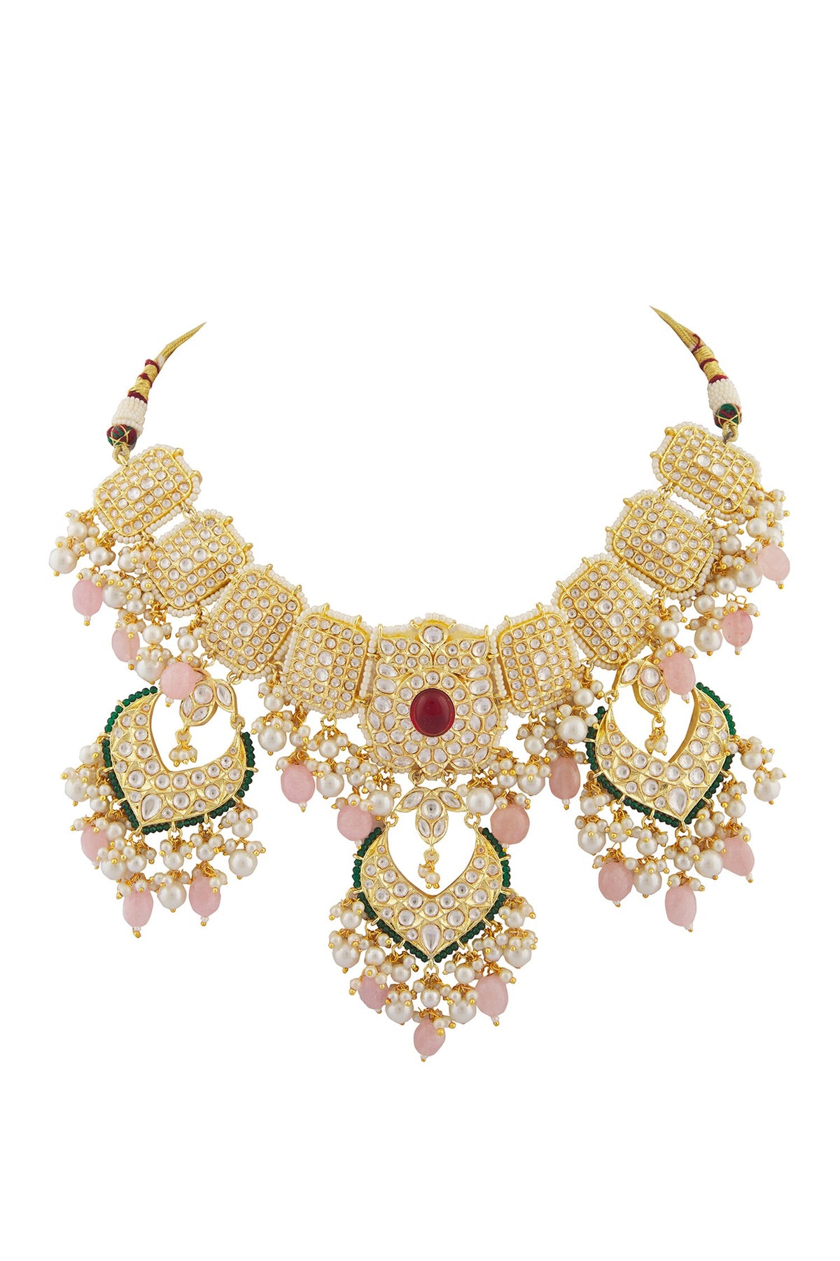 Serene Bloom Ruby Stone Encrusted Jewellery Set 