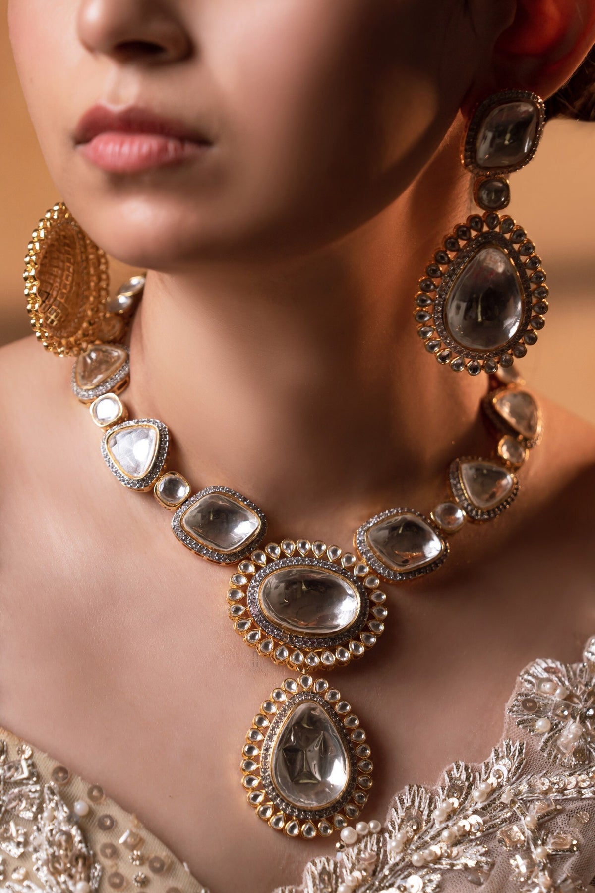 Apsara Victorian Polki Studded Necklace Set 