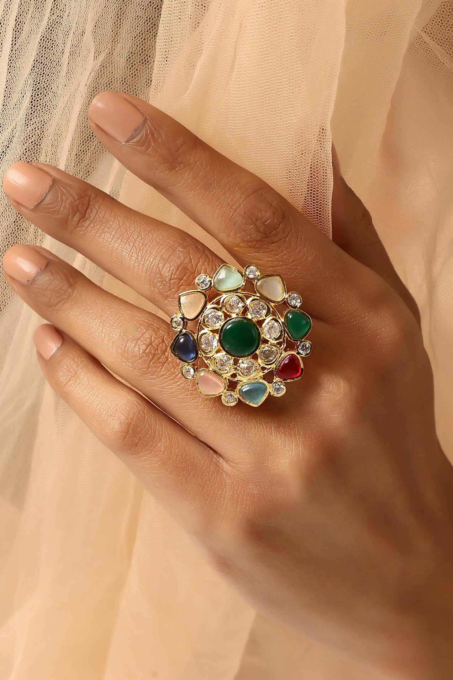Navratna Kundan Embellished Ring 