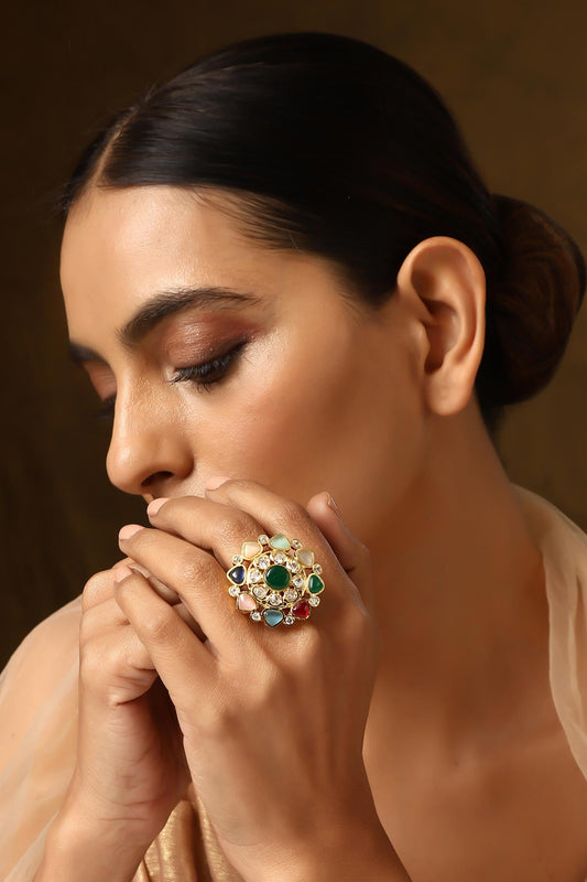 Navratna Kundan Embellished Ring 