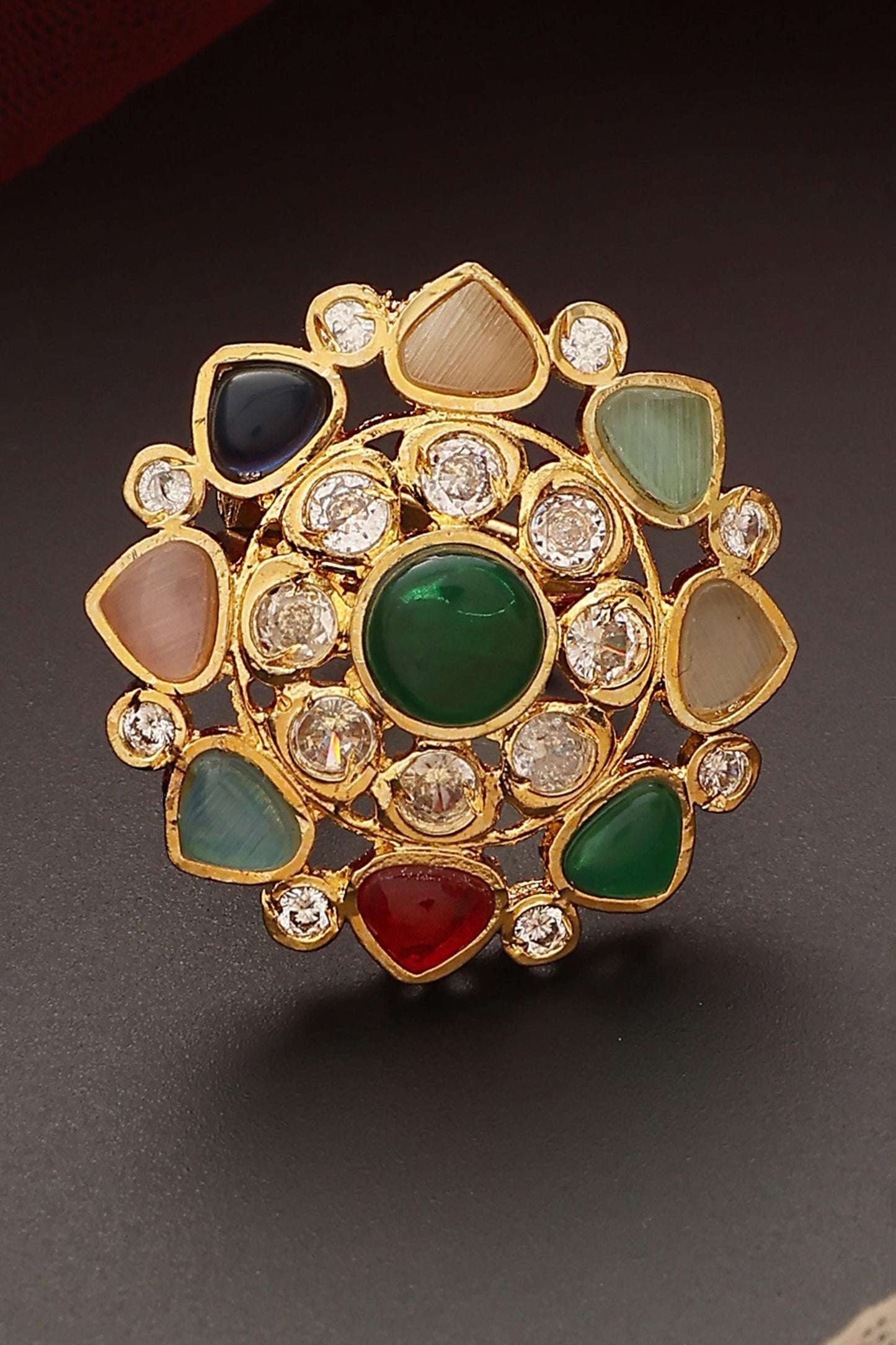 Navratna Kundan Embellished Ring 