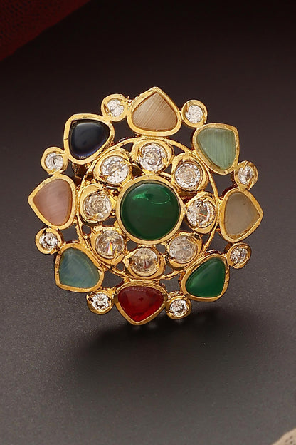 Navratna Kundan Embellished Ring 