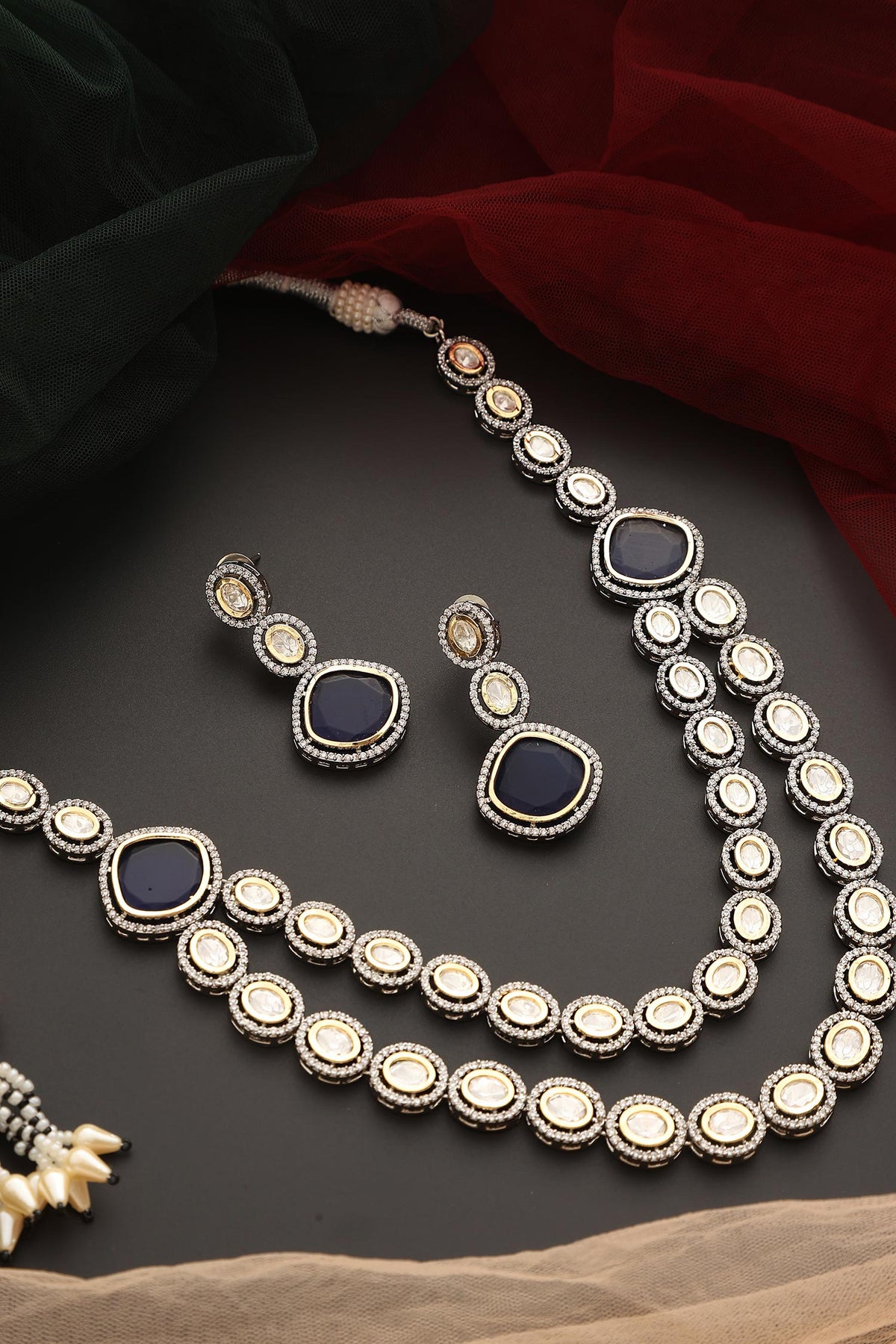 Victorian Polki Layered Necklace Set 