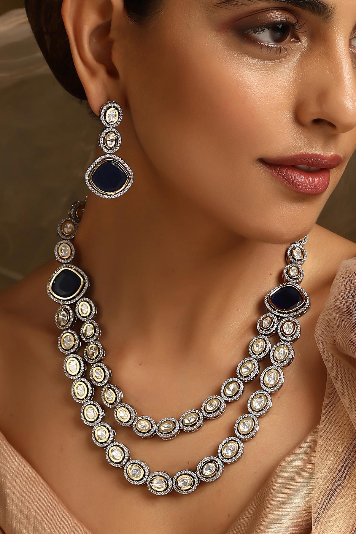 Victorian Polki Layered Necklace Set 