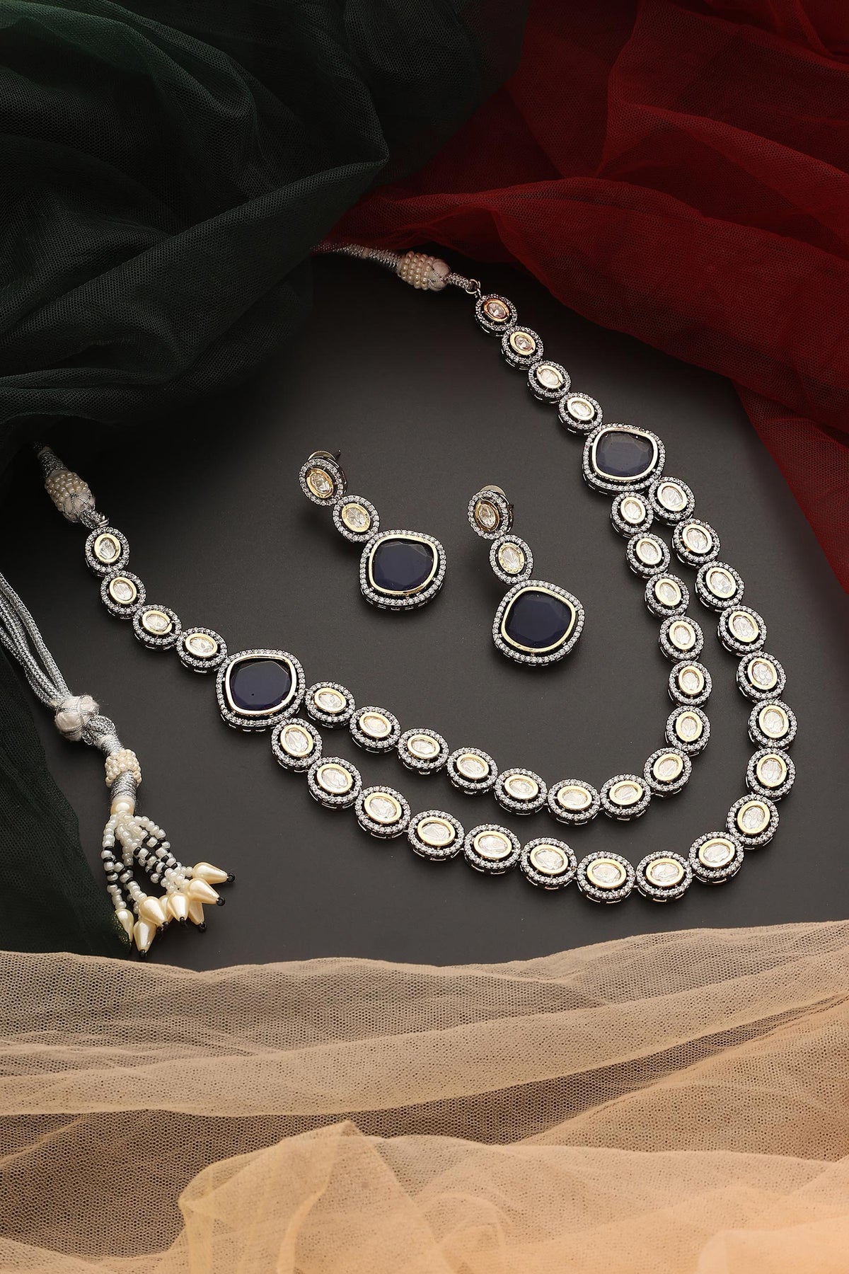 Victorian Polki Layered Necklace Set 