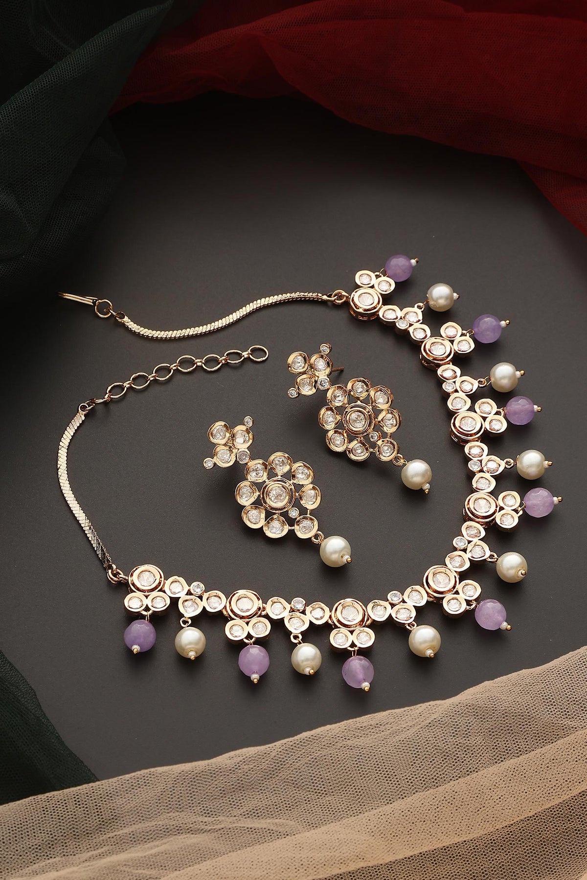 Stone Drop Polki Necklace Set 