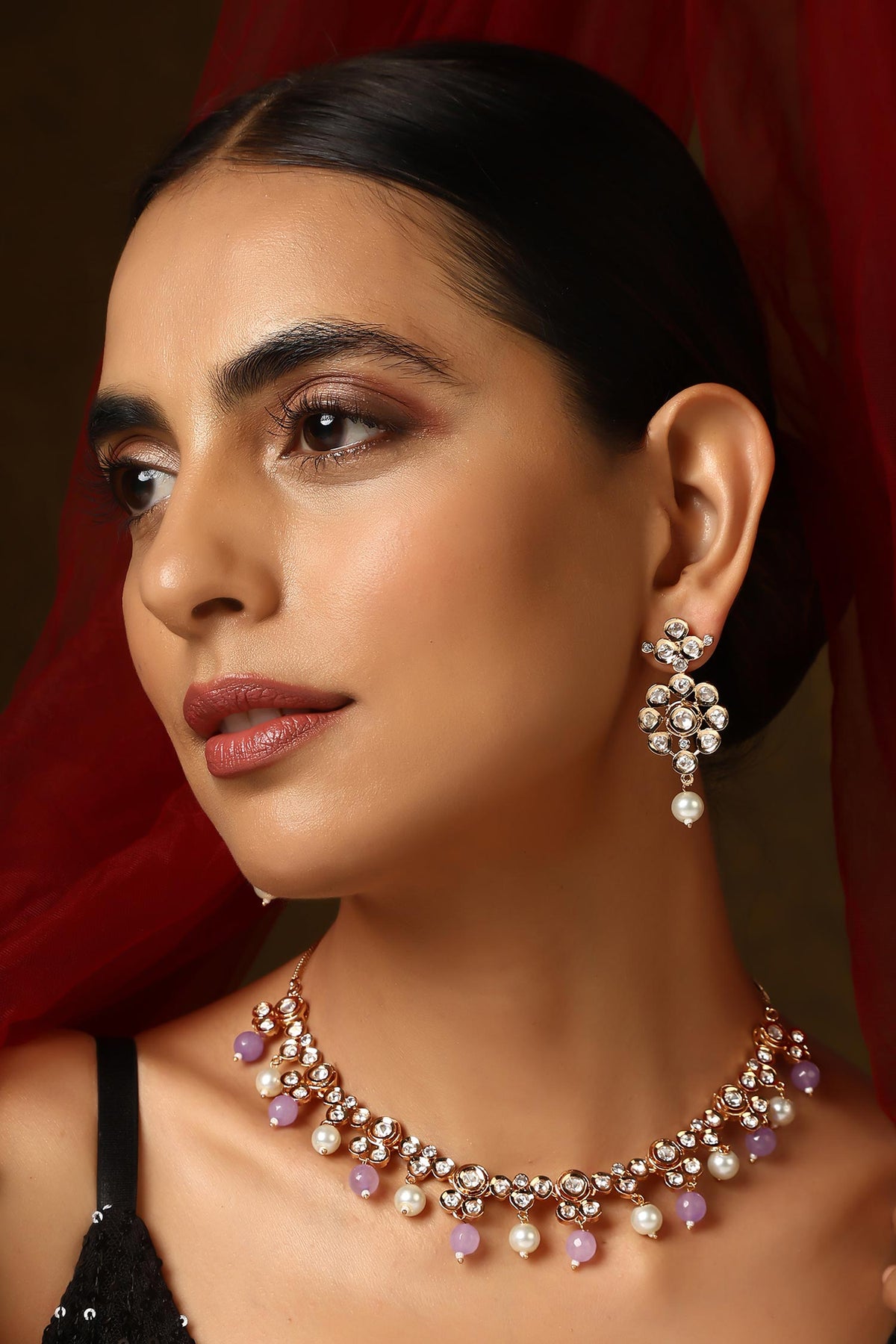 Stone Drop Polki Necklace Set 