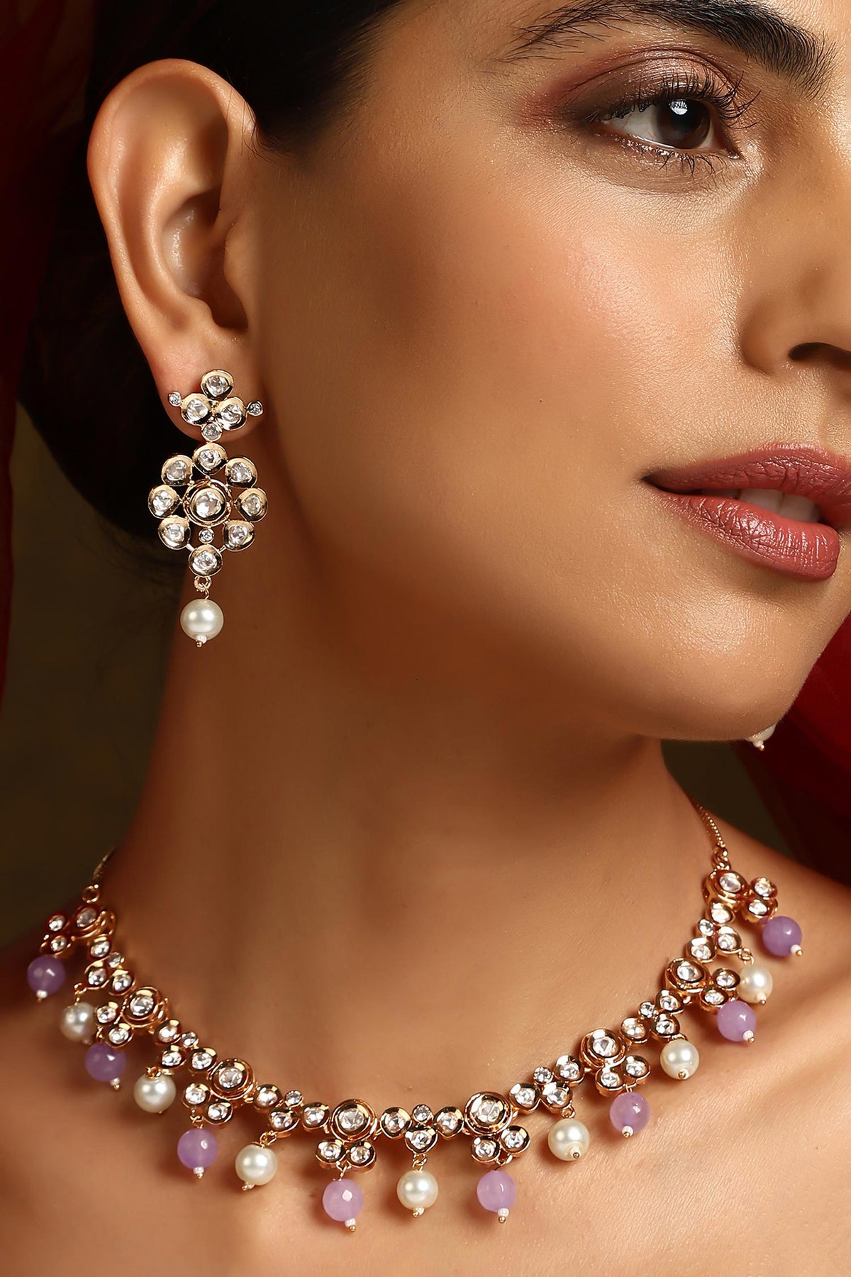 Stone Drop Polki Necklace Set 