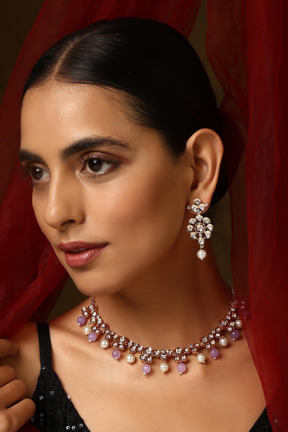 Stone Drop Polki Necklace Set 