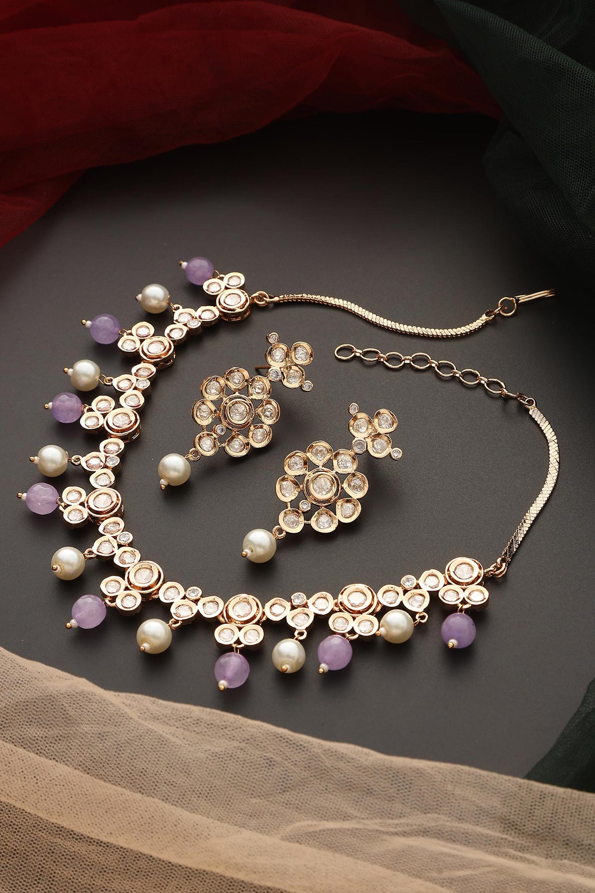 Stone Drop Polki Necklace Set 