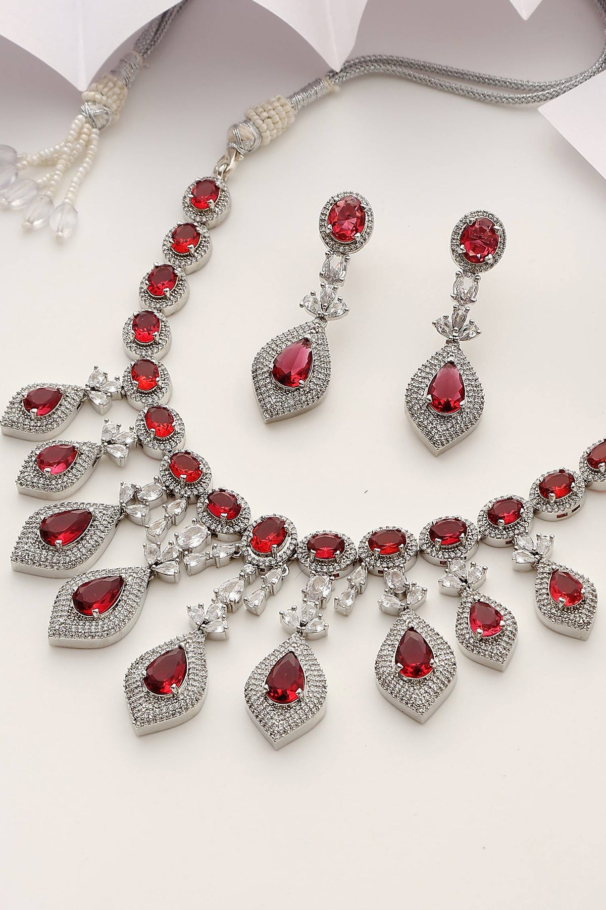 Designer Zirconia & Red Stone Necklace Set 