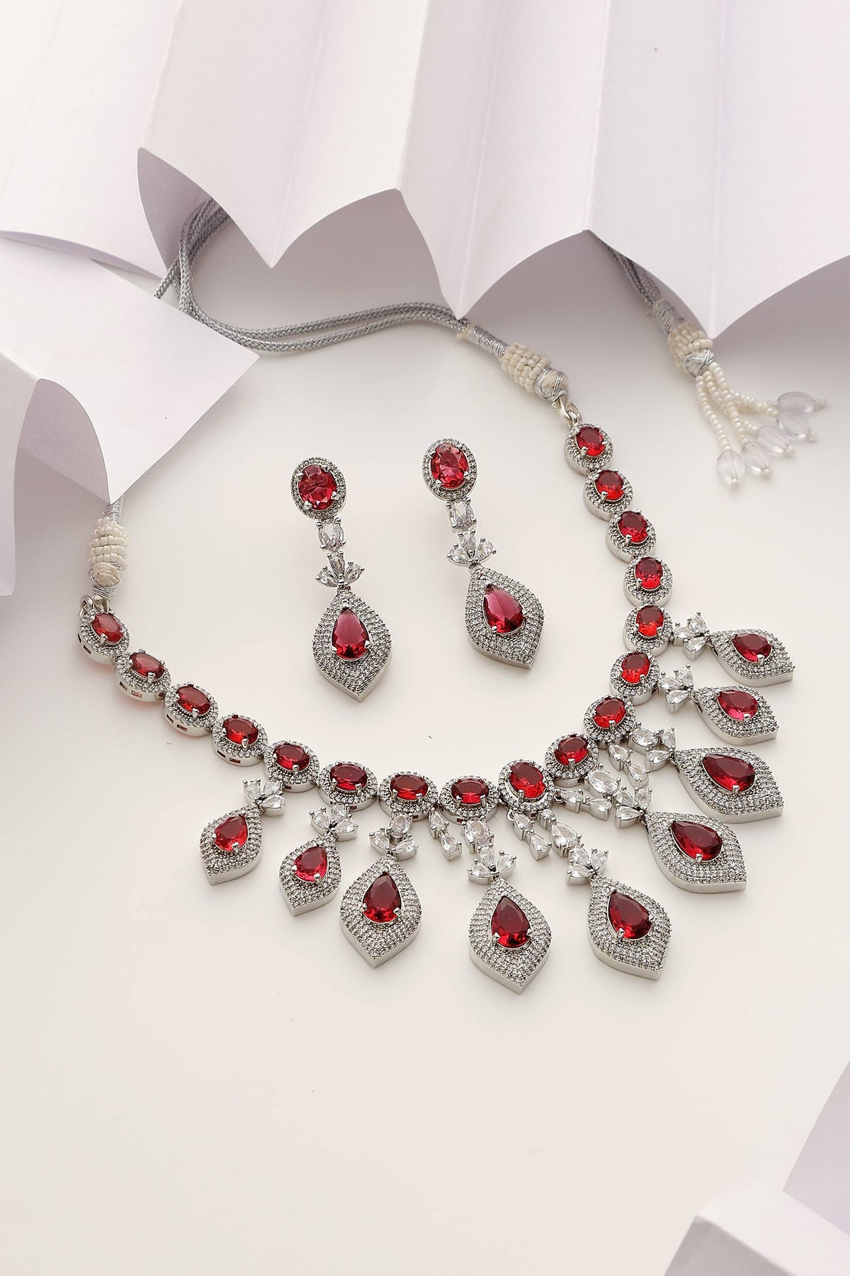 Designer Zirconia & Red Stone Necklace Set 