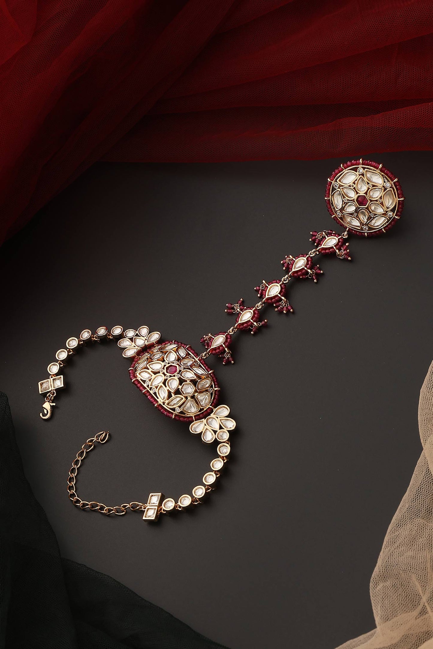 Polki Floral Cutwork Haathphool 