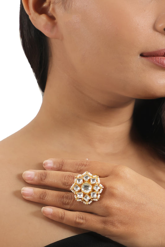 Embellished Flower Jadtar Ring 