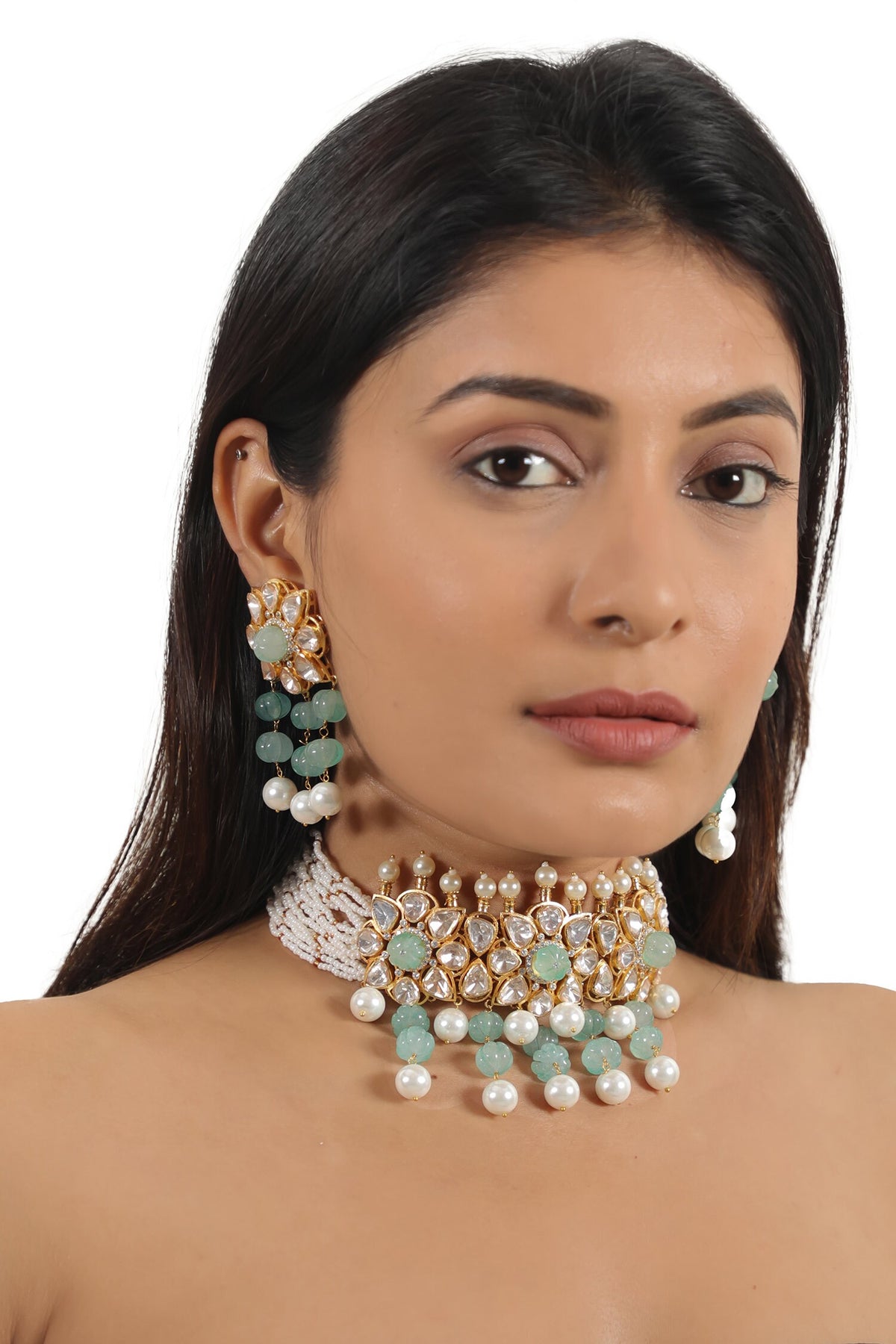 Floral Cutwork Embellished Bridal Necklace Set 