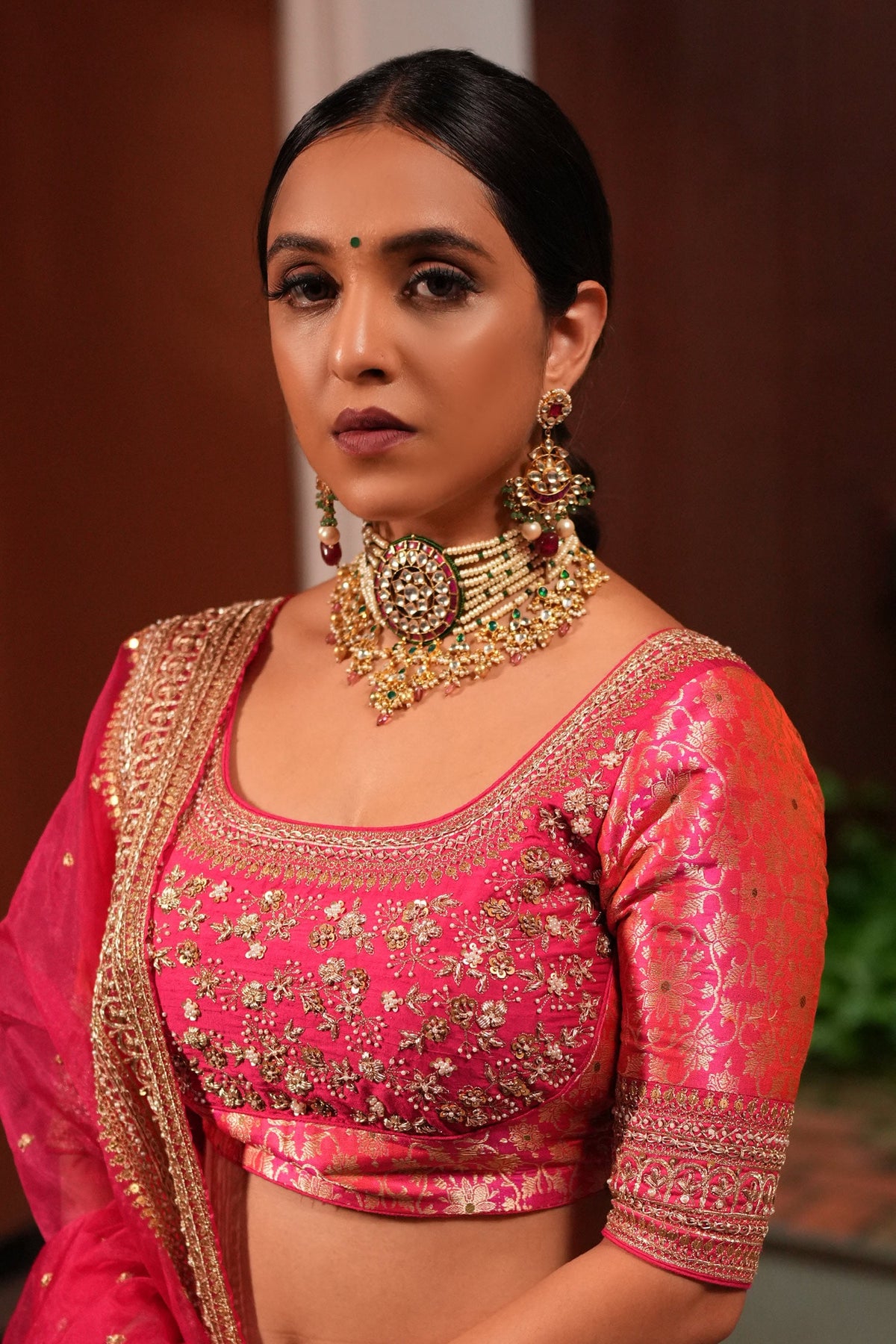Floral Jadtar Stone Embellished Wedding Necklace Set 