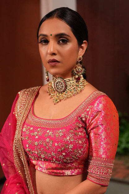 Floral Jadtar Stone Embellished Wedding Necklace Set 