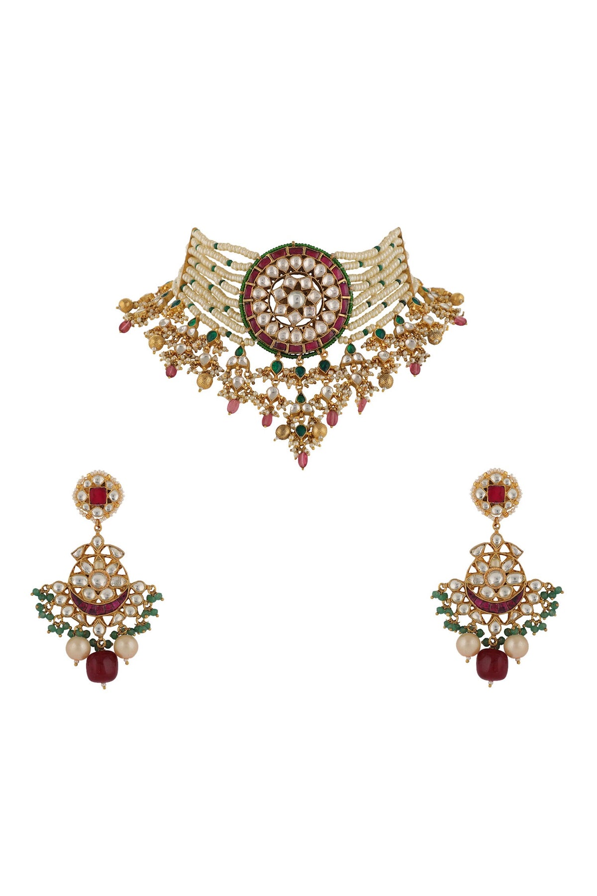 Floral Jadtar Stone Embellished Wedding Necklace Set 