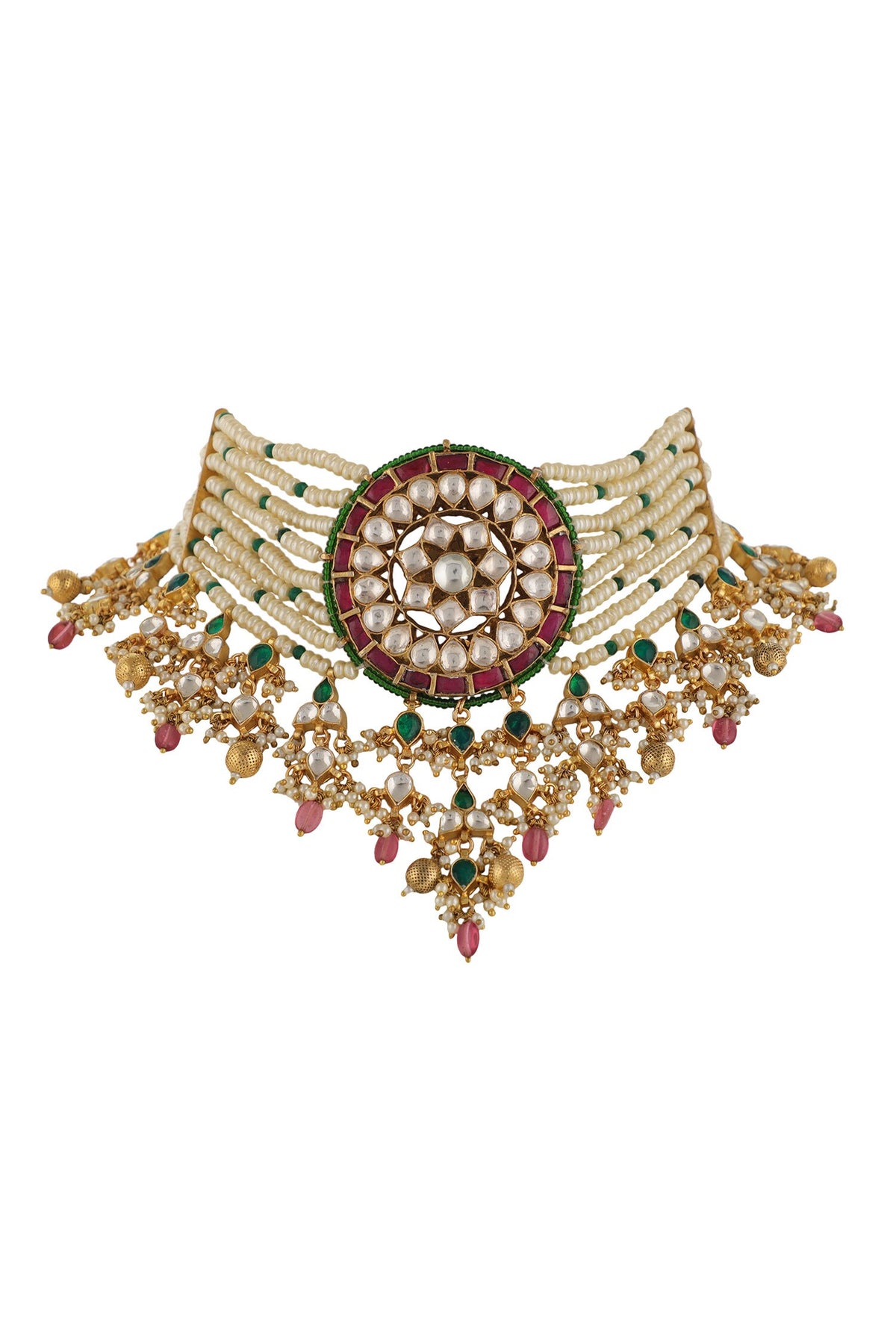 Floral Jadtar Stone Embellished Wedding Necklace Set 