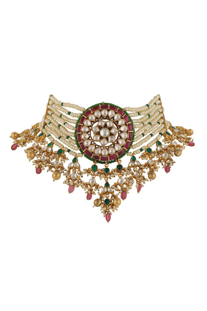 Floral Jadtar Stone Embellished Wedding Necklace Set 