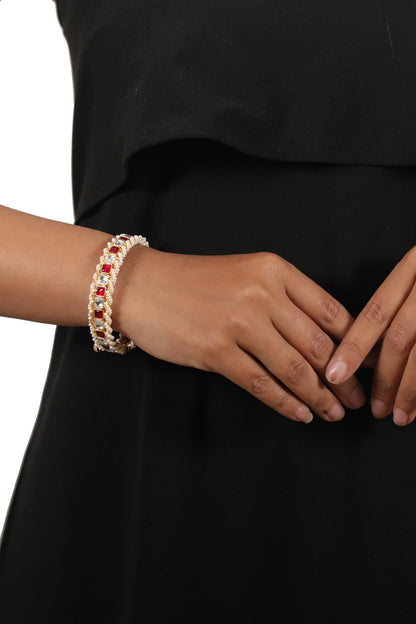 Geometric Jadtar Stone Embellished 2 Pcs Bangles 