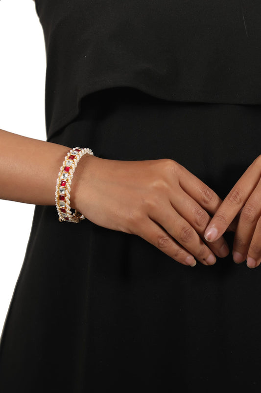 Geometric Jadtar Stone Embellished 2 Pcs Bangles 