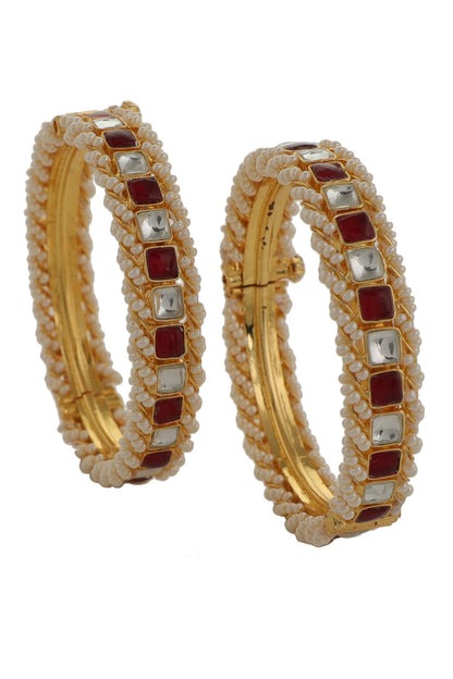 Geometric Jadtar Stone Embellished 2 Pcs Bangles 