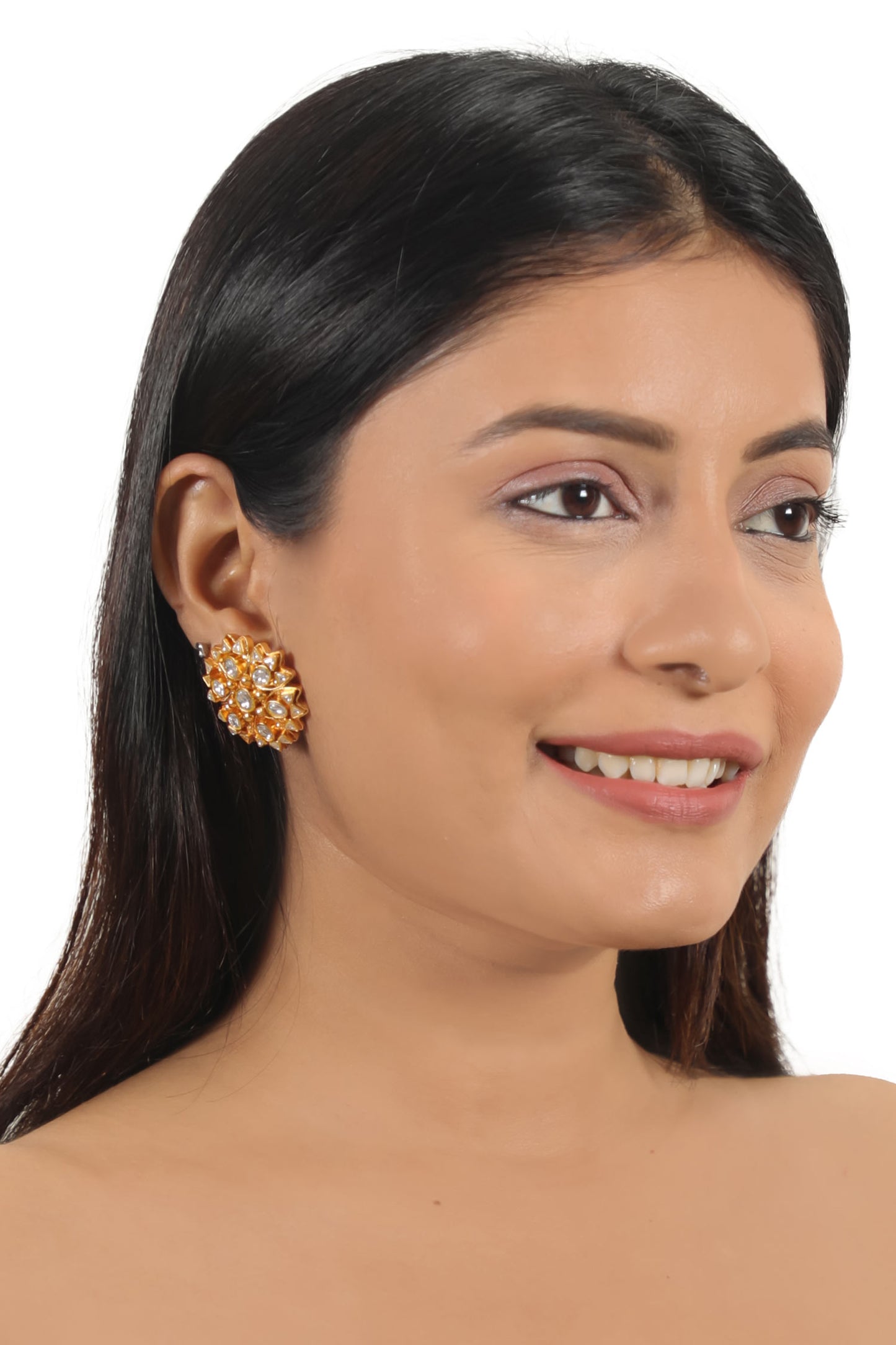 Floral Jadtar Stone Embellished Studs 