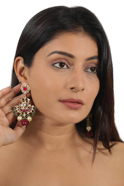 Floral Jadtar Stone Embellished Earrings 