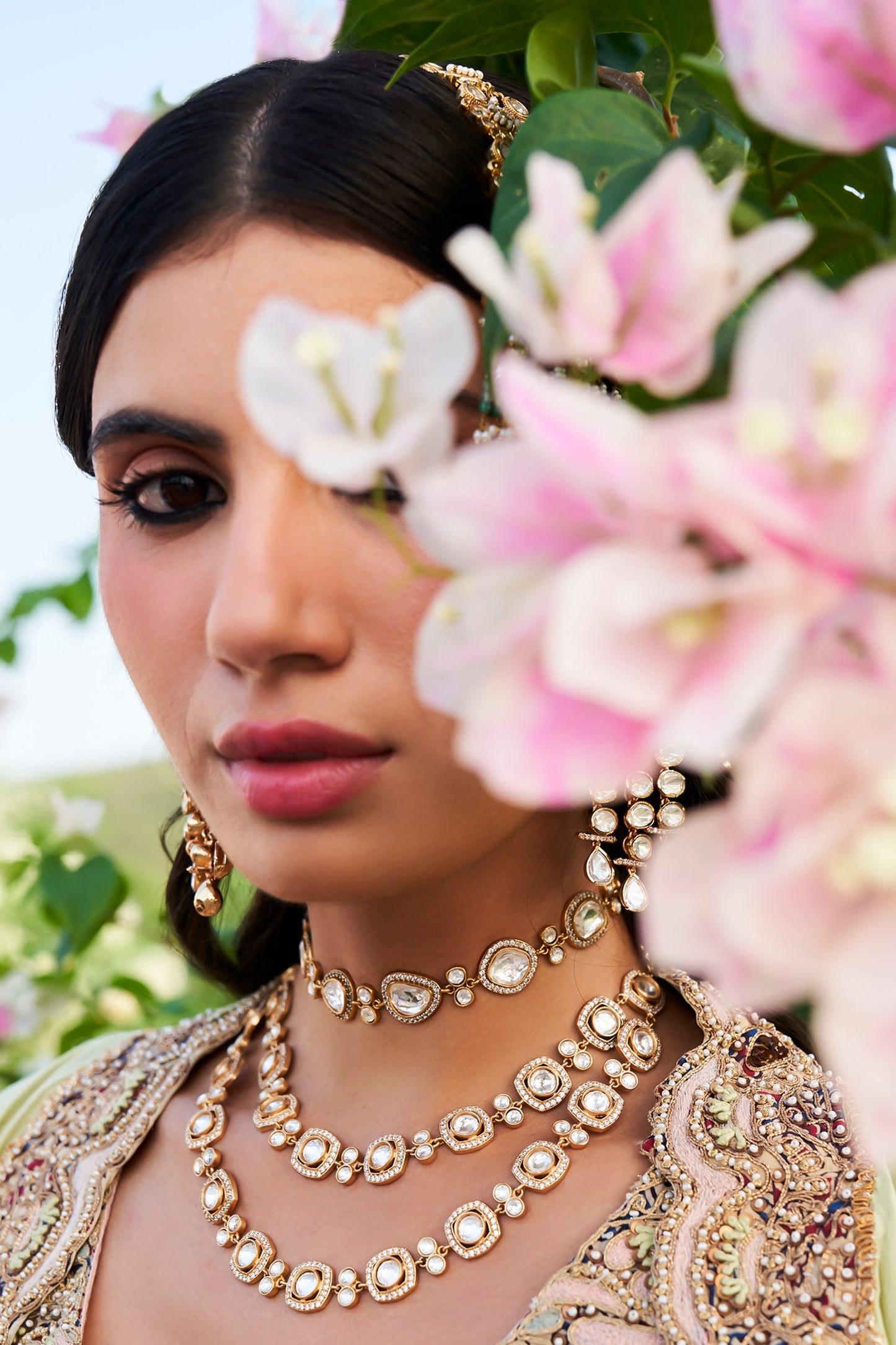 Kaushiki Two Line Polki Necklace Set 