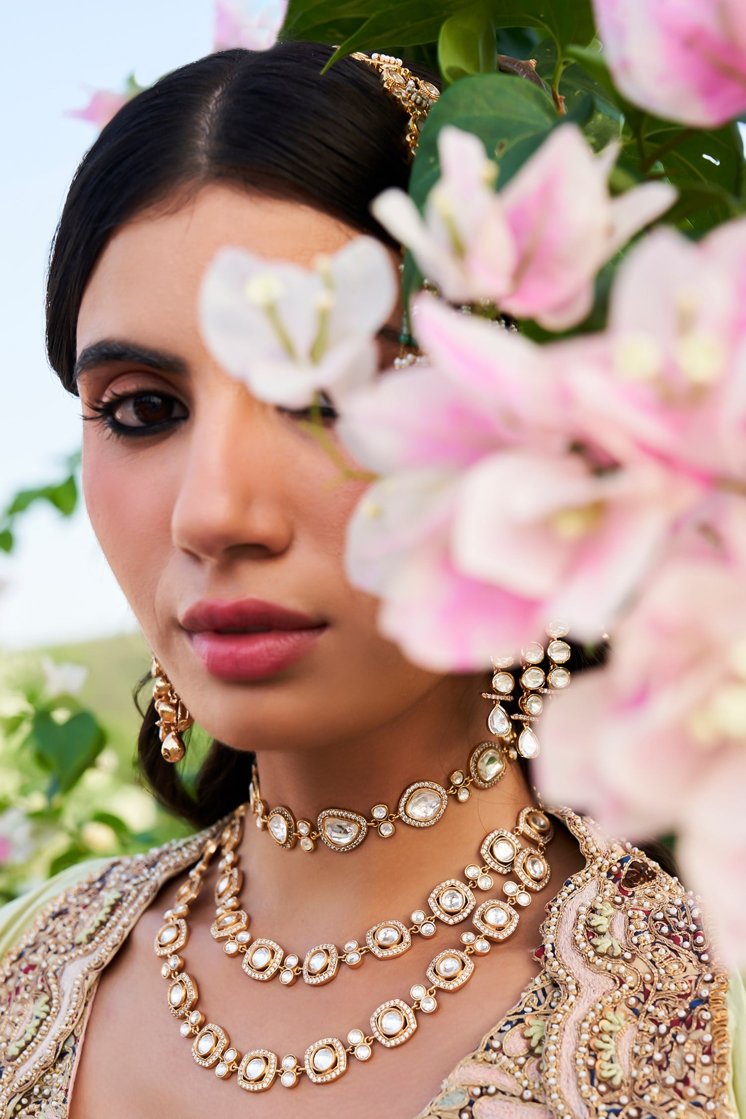 Kaushiki Two Line Polki Necklace Set 