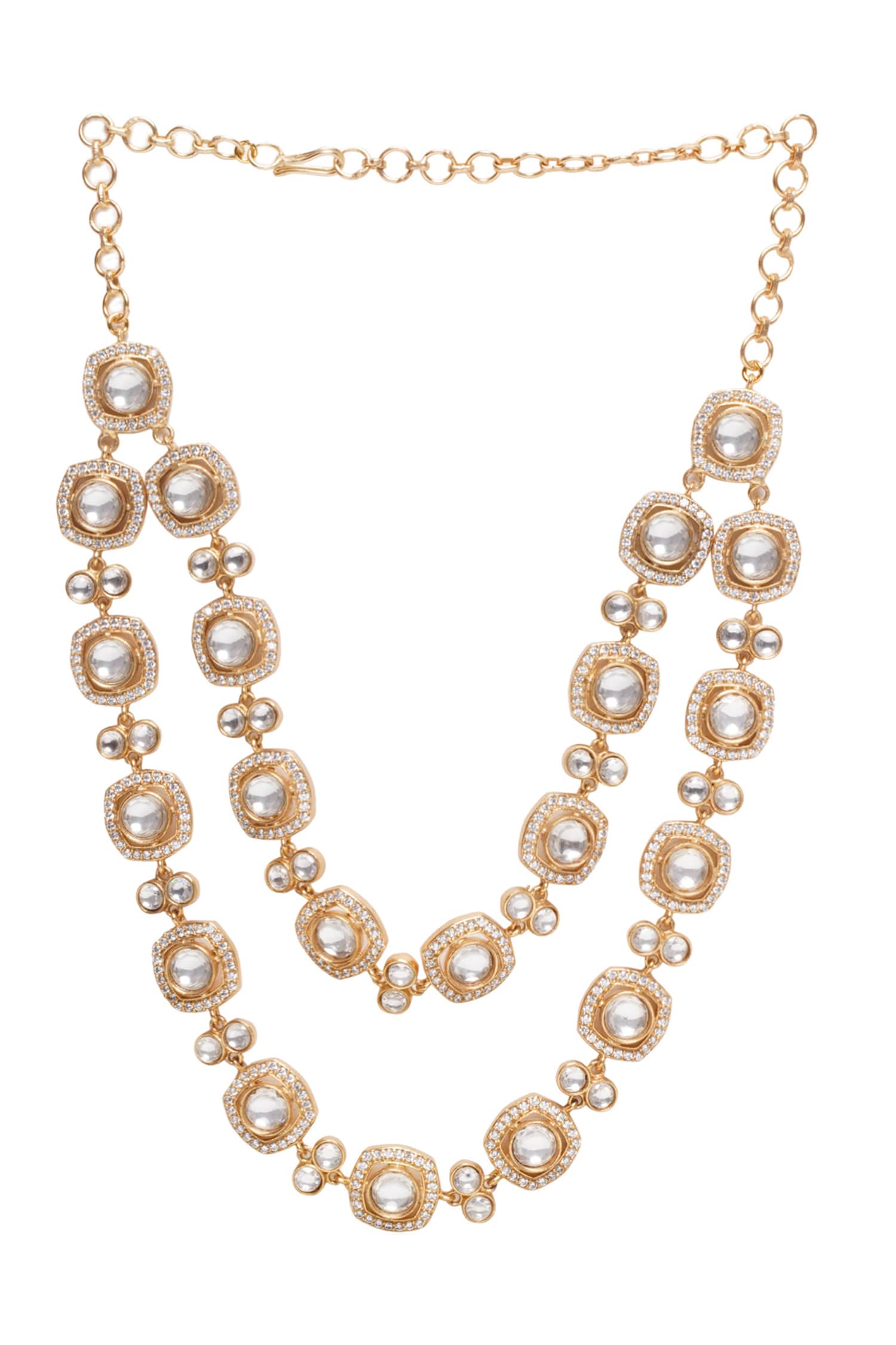 Kaushiki Two Line Polki Necklace Set 