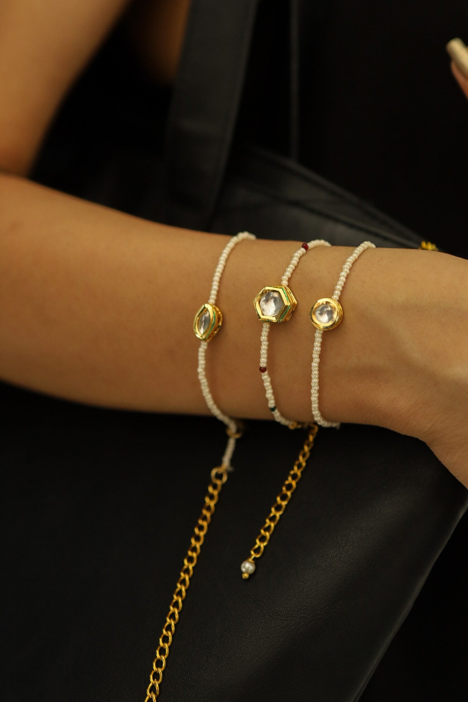 Kundan Embellished 3 Pcs Bracelet 