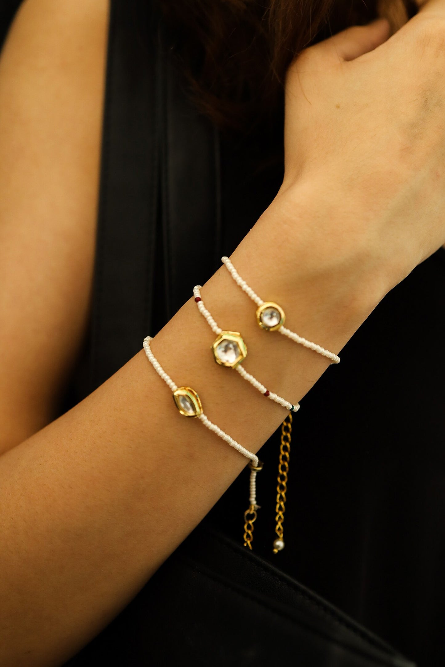 Kundan Embellished 3 Pcs Bracelet 