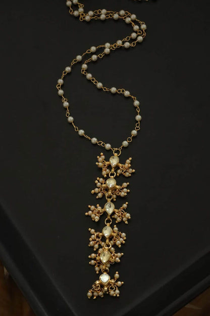 Pearl Embellished Kundan Unit Necklace 