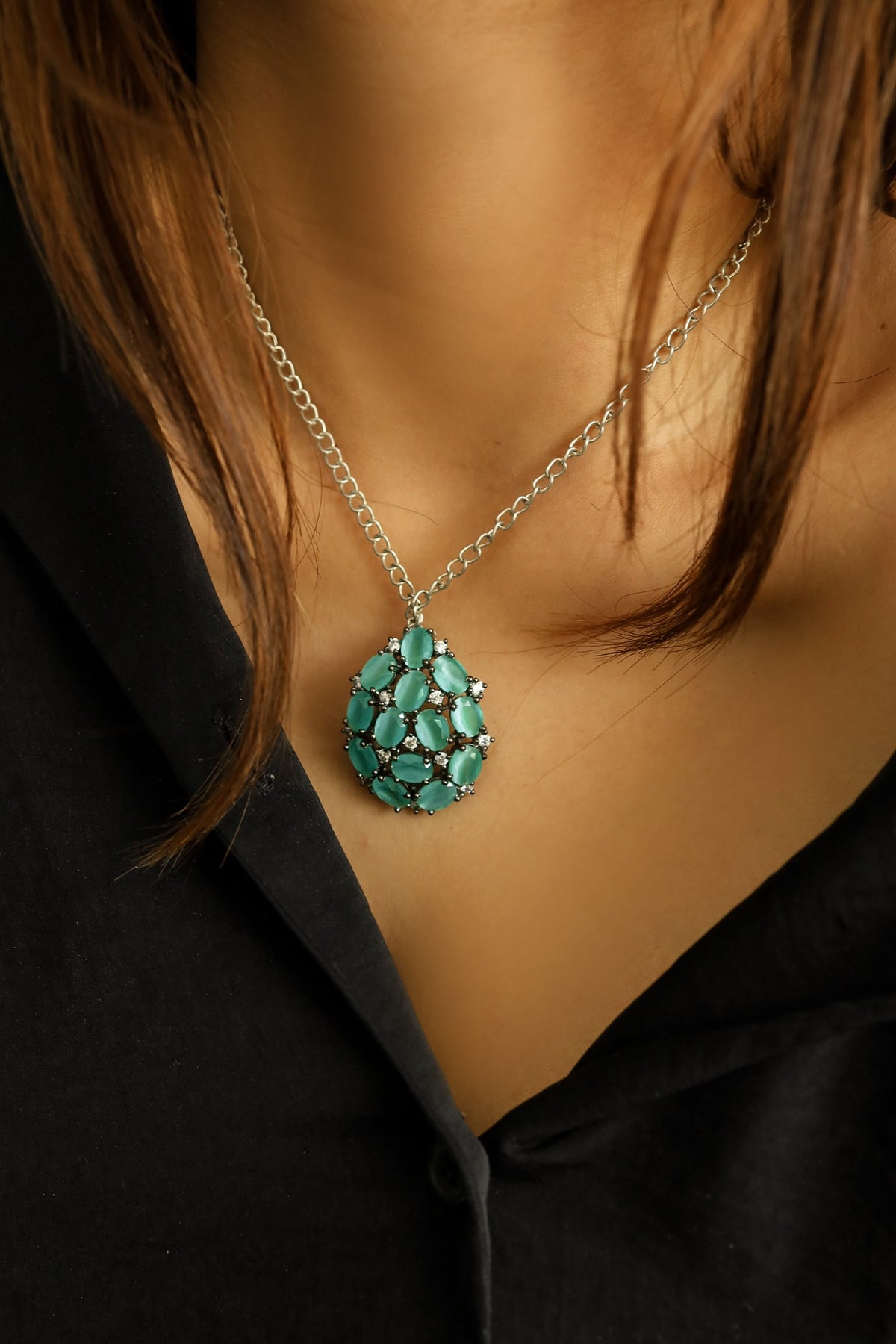 Celeste Turquoise Stone Pendant Necklace 