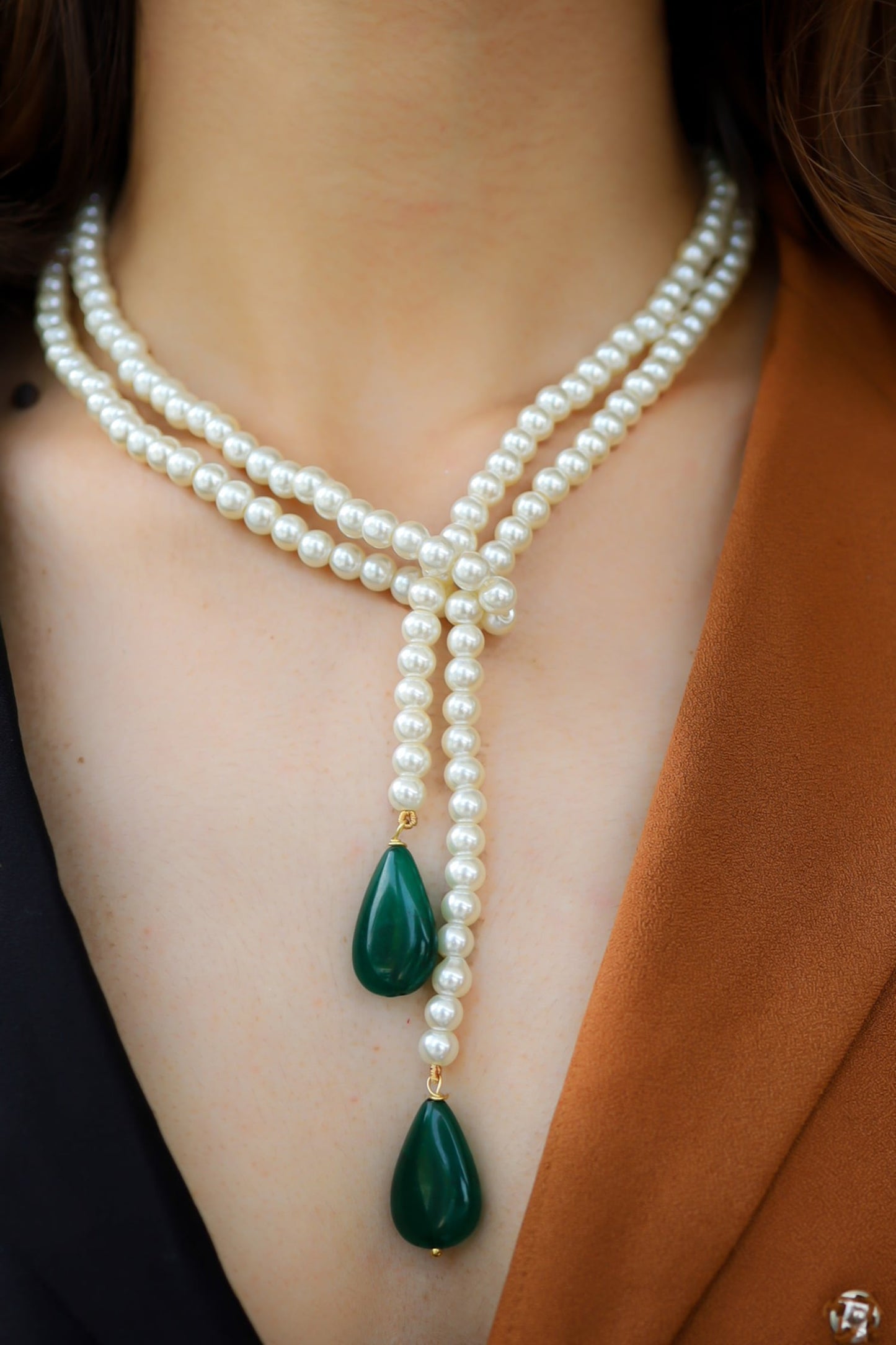 Drop Stone & Pearl Knot Necklace 