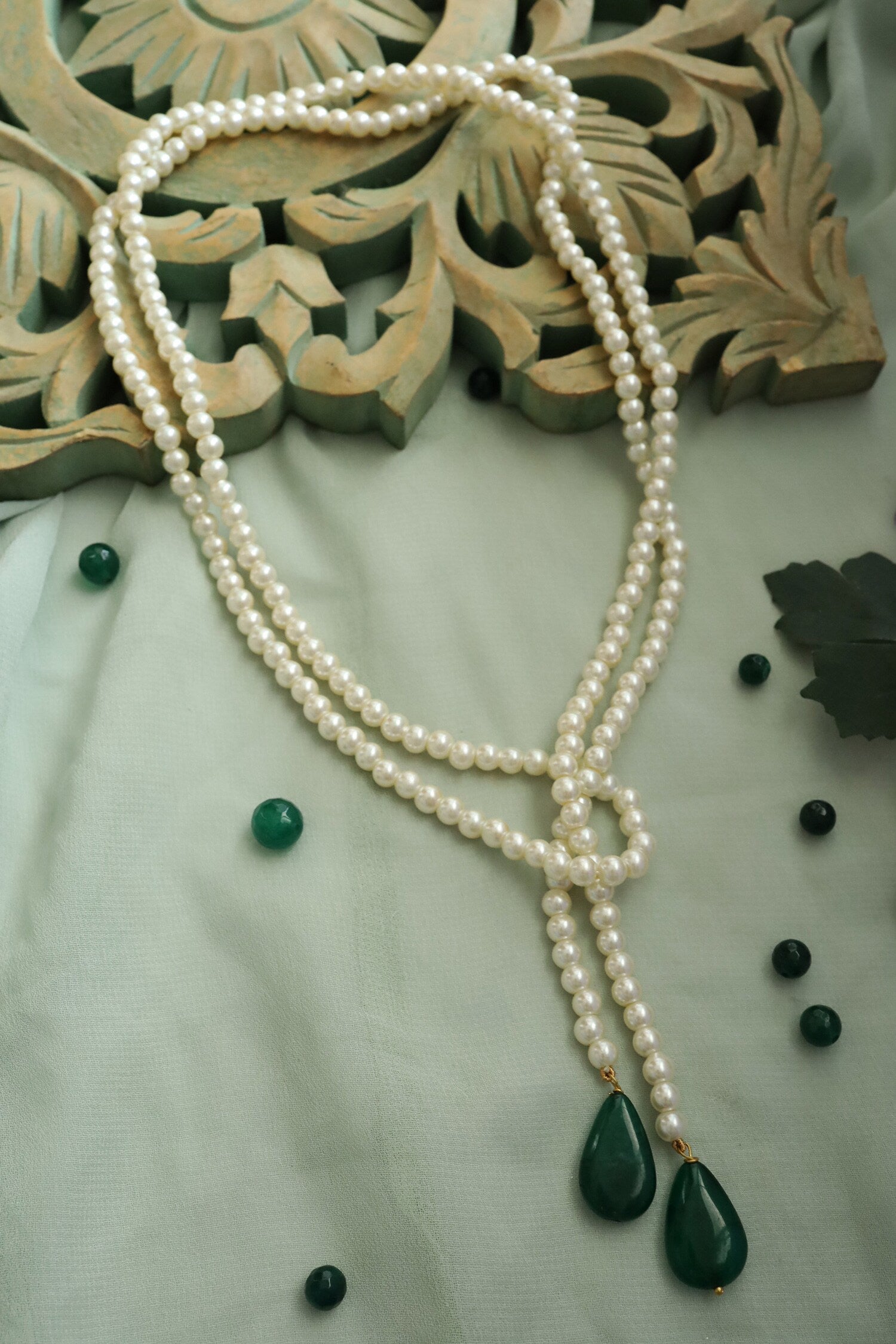 Drop Stone & Pearl Knot Necklace 