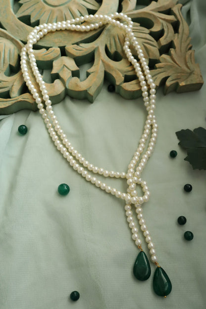 Drop Stone & Pearl Knot Necklace 
