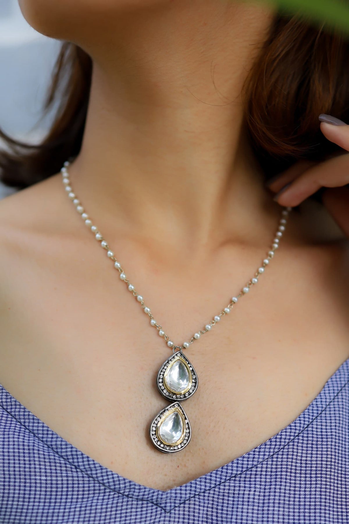 Polki Teardrop Pendant Necklace 