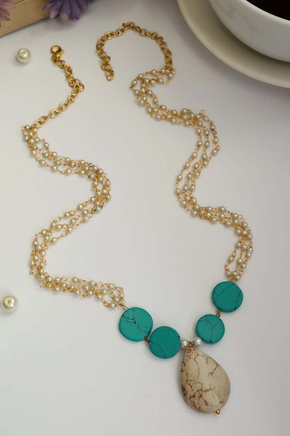 Stella Marble Stone & Pearl Embellished Necklace 
