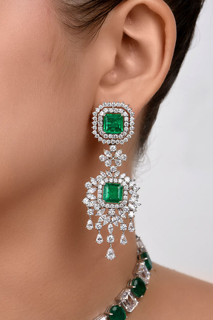 Square Emerald Embellished Earrings 
