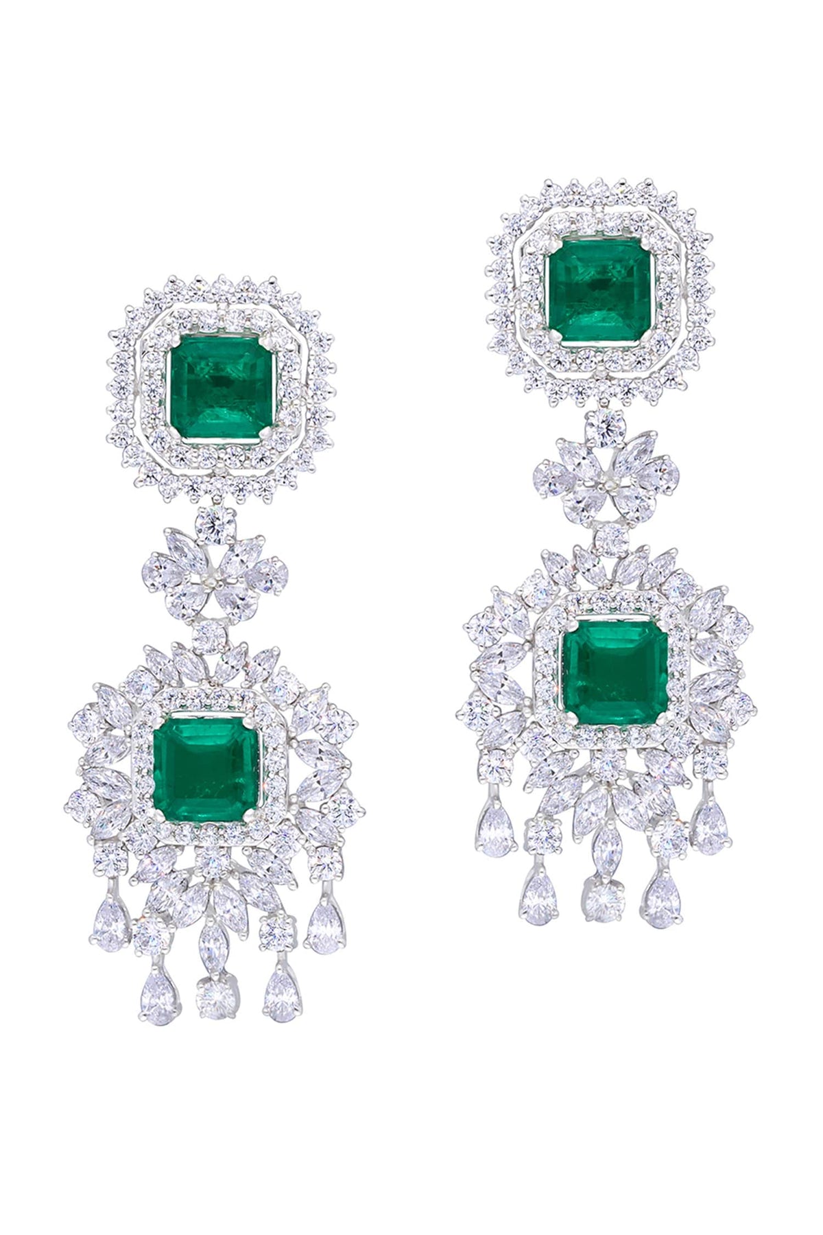 Square Emerald Embellished Earrings 