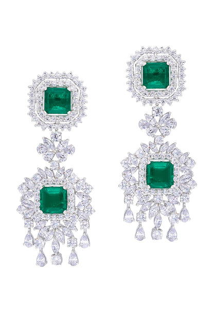 Square Emerald Embellished Earrings 