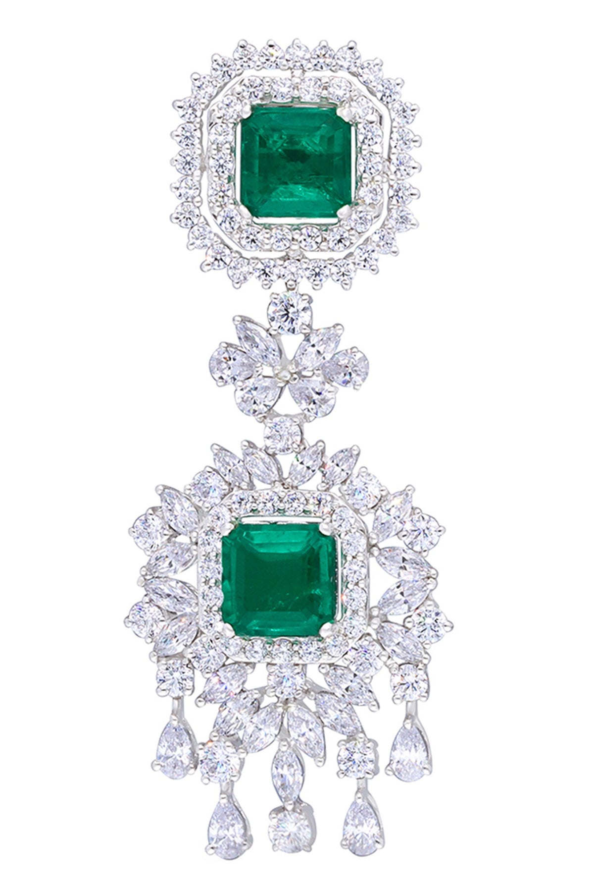 Square Emerald Embellished Earrings 