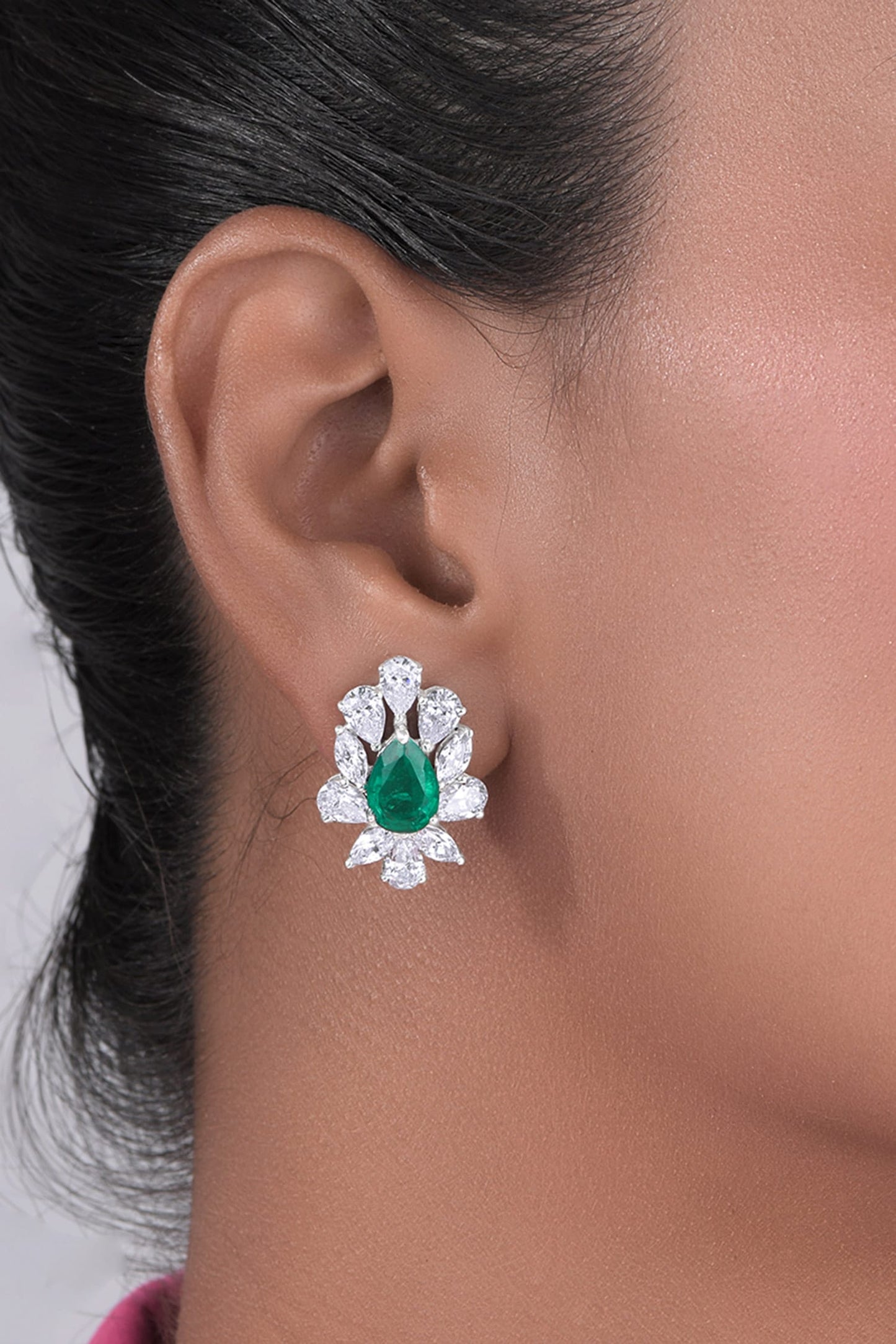 Emerald Embellished Stud Earrings 