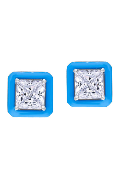 Blue Enamel Square Shaped Stud Earrings 
